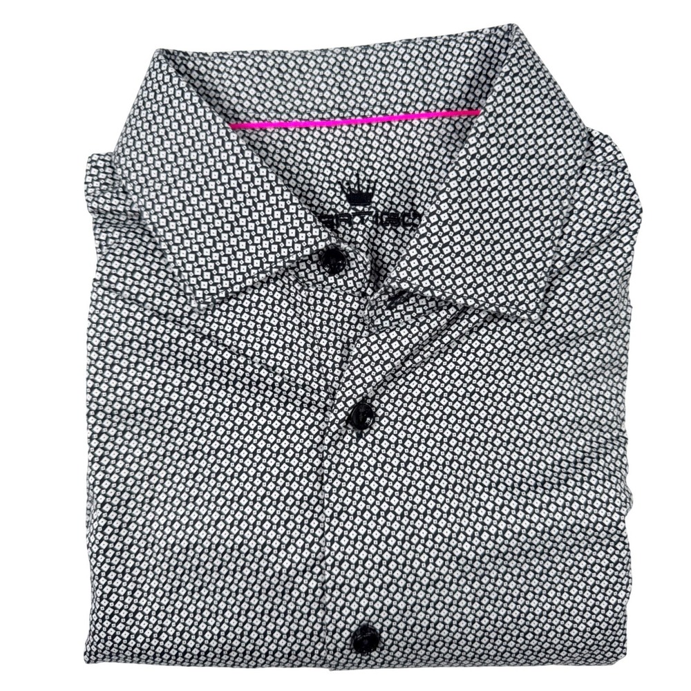 BERTIGO Mens Geometric Print Short Sleeve Button Down‎ Shirt Size XL